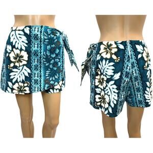 Vintage 80s 90s Hawaiian Skort | Teal Blue Tropical Floral Print made Hawaii